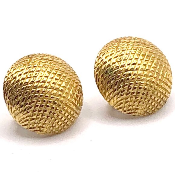 Vintage Trifari Gold-Tone Textured Clip-On Button Earrings